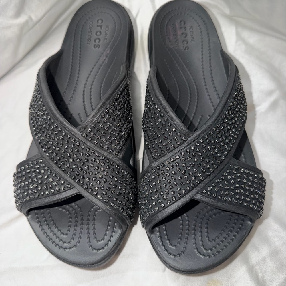 CROCS Women's Black Embellished Sandals